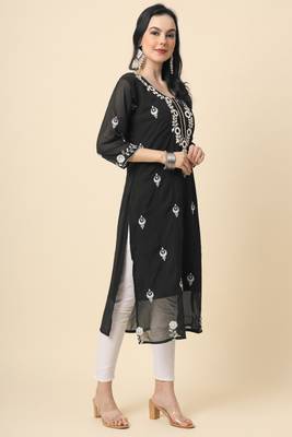 Black colour ethnic kurti with traditional resham work 5