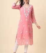 Pink colour ethnic kurti with traditional resham work