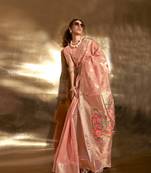 Elora Zari Tissue Woven Paithani Saree Peach  
