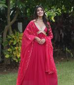 Heavy partywear pink colour gown with dupatta for glamorous girlish looks