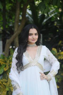 Heavy partywear white colour gown with dupatta for glamorous girlish looks 3
