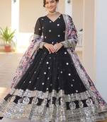 Smart and stylish black colour heavy partywear gown with dupatta