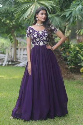 Purple colour partywear gown for girlish looks 1