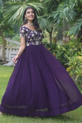 Purple colour partywear gown for girlish looks 2