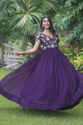 Purple colour partywear gown for girlish looks 3