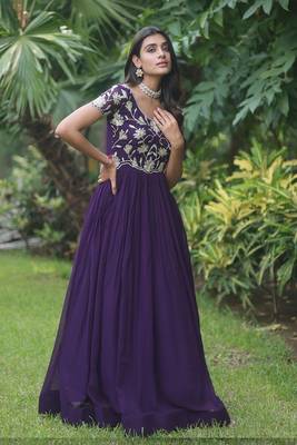 Purple colour partywear gown for girlish looks 4