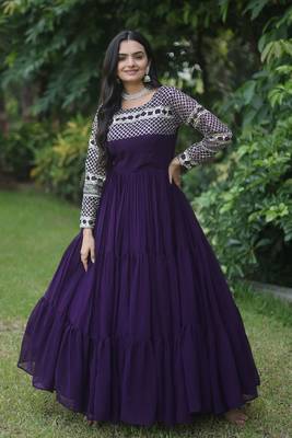 Purple colour partywear gown for girlish looks 1