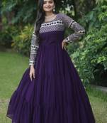Purple colour partywear gown for girlish looks