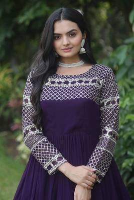 Purple colour partywear gown for girlish looks 2