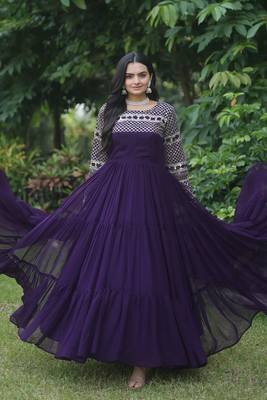 Purple colour partywear gown for girlish looks 4