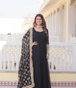 Black colour stylish heavy work gown with duppatta