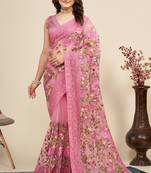  Pink Soft Net Saree With Heavy Thread Embroidery Work