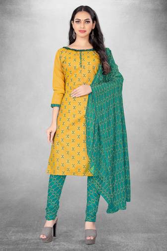 Yellow colour ethnic dress material for casual and formal looks