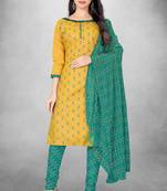 Yellow colour ethnic dress material for casual and formal looks