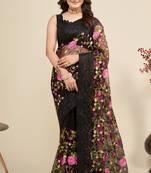  Black Soft Net Saree With Heavy Thread Embroidery Work