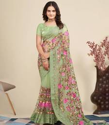  Pista Soft Net Saree With Heavy Thread Embroidery Work