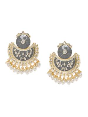 Laida grey gold-plated handcrafted enamelled kundan & pearl classic chandbalis 2