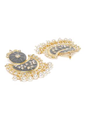 Laida grey gold-plated handcrafted enamelled kundan & pearl classic chandbalis 3
