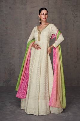 White colour beautiful girlish partywear anarkali dress 1