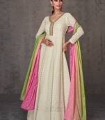 White colour beautiful girlish partywear anarkali dress