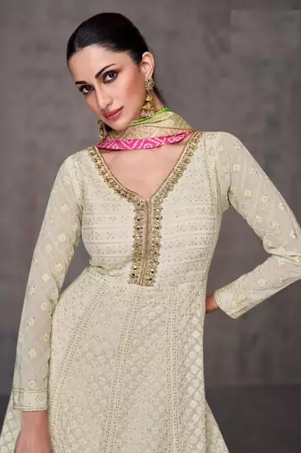 White colour beautiful girlish partywear anarkali dress