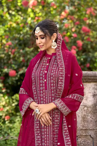 Pink colour resham work partywear palazzo dress
