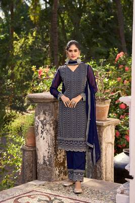 Blue colour designer resham work partywear palazzo dress 1