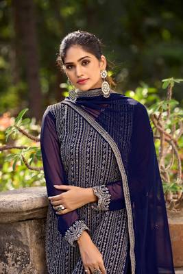 Blue colour designer resham work partywear palazzo dress 2