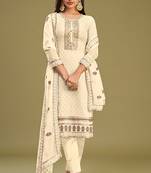 Off white colour partywear georgette fabric salwar kameez with resham work