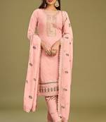 Gajri colour partywear georgette fabric salwar kameez with resham work