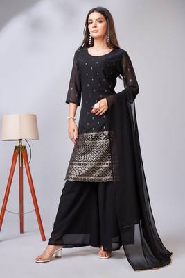 Black colour zari woven partywear palazzo dress 1