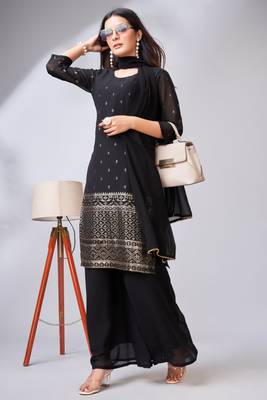 Black colour zari woven partywear palazzo dress 4