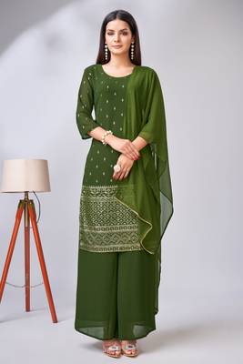 Green colour zari woven partywear palazzo dress 1