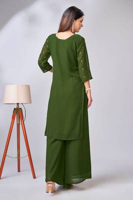 Green colour zari woven partywear palazzo dress 2