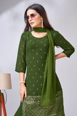 Green colour zari woven partywear palazzo dress 3