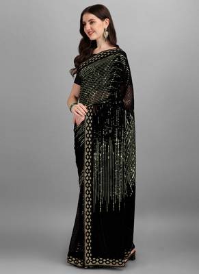 Green Heavy Georgette Sequence Embroidery Saree 2