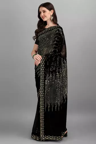 Green Heavy Georgette Sequence Embroidery Saree