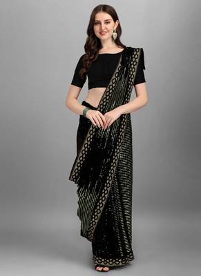 Green Heavy Georgette Sequence Embroidery Saree 3
