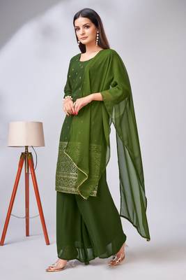 Green colour zari woven partywear palazzo dress 4