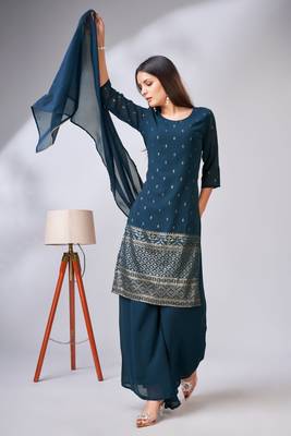 Blue colour zari woven partywear palazzo dress 1