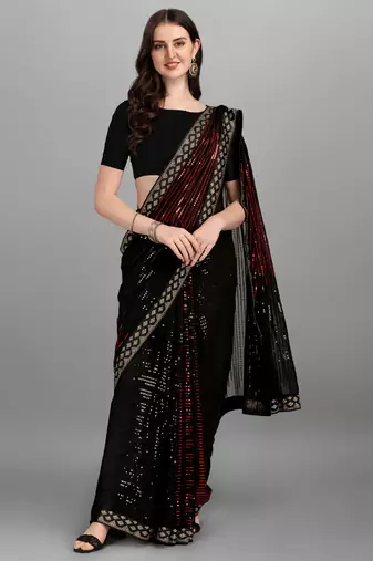 Red Heavy Georgette Sequence Embroidery Saree