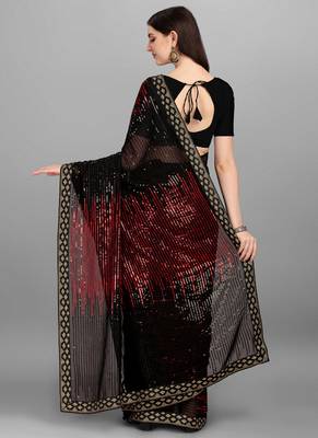 Red Heavy Georgette Sequence Embroidery Saree 3