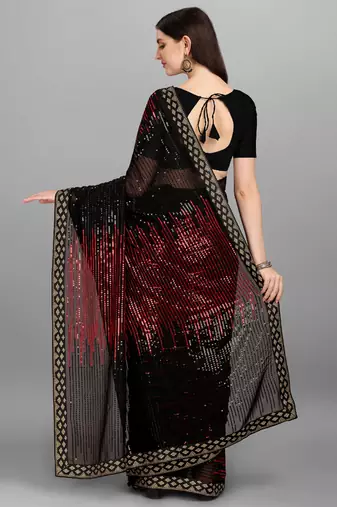Red Heavy Georgette Sequence Embroidery Saree