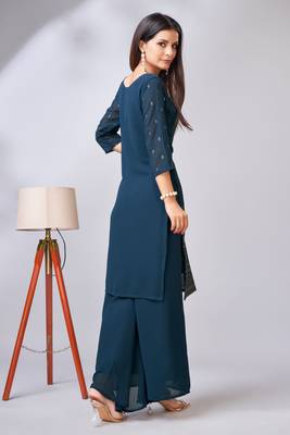 Blue colour zari woven partywear palazzo dress 2