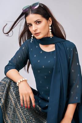 Blue colour zari woven partywear palazzo dress 3