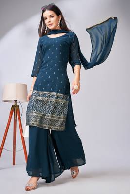 Blue colour zari woven partywear palazzo dress 4