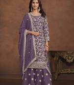 Purple colour heavy thread embroidery work partywear palazzo dress