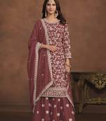 Rust colour heavy thread embroidery work partywear palazzo dress