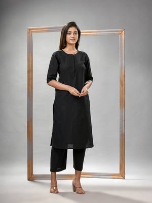 Black cotton bengal handwoven kurta set 1