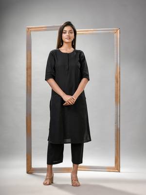 Black cotton bengal handwoven kurta set 2